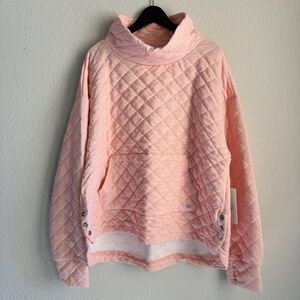 Jones New York Sport Quilted Sweatshirt Pink White Chevron Funnel Neck Snap Side
